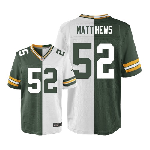 Men's Limited Clay Matthews Nike Jersey Green/White - #52 Split Fashion NFL Green Bay Packers